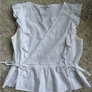 White Ruffled Sleeveless Top, with underarm staining. Check out before purchase